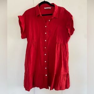 ZARA M Red Linen Dress